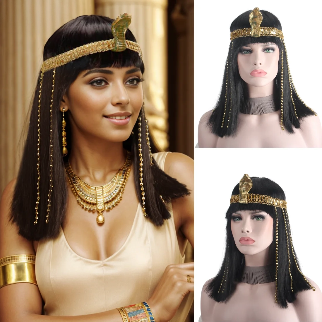 Cleopatra Queen of Egypt Wigs - Kf s a e c d feec a ad w perruques noires pour femmes reines d egypte avec accessoires serpent costumes de f te d halloween - Tenue de festival