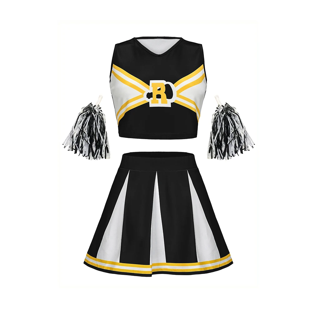 Cheerleader Uniform - Kf s bd fca b d ff c uniforme de pom pom girl sexy pour femmes costume de pom pom girl jupe pompons sc - Tenue de festival