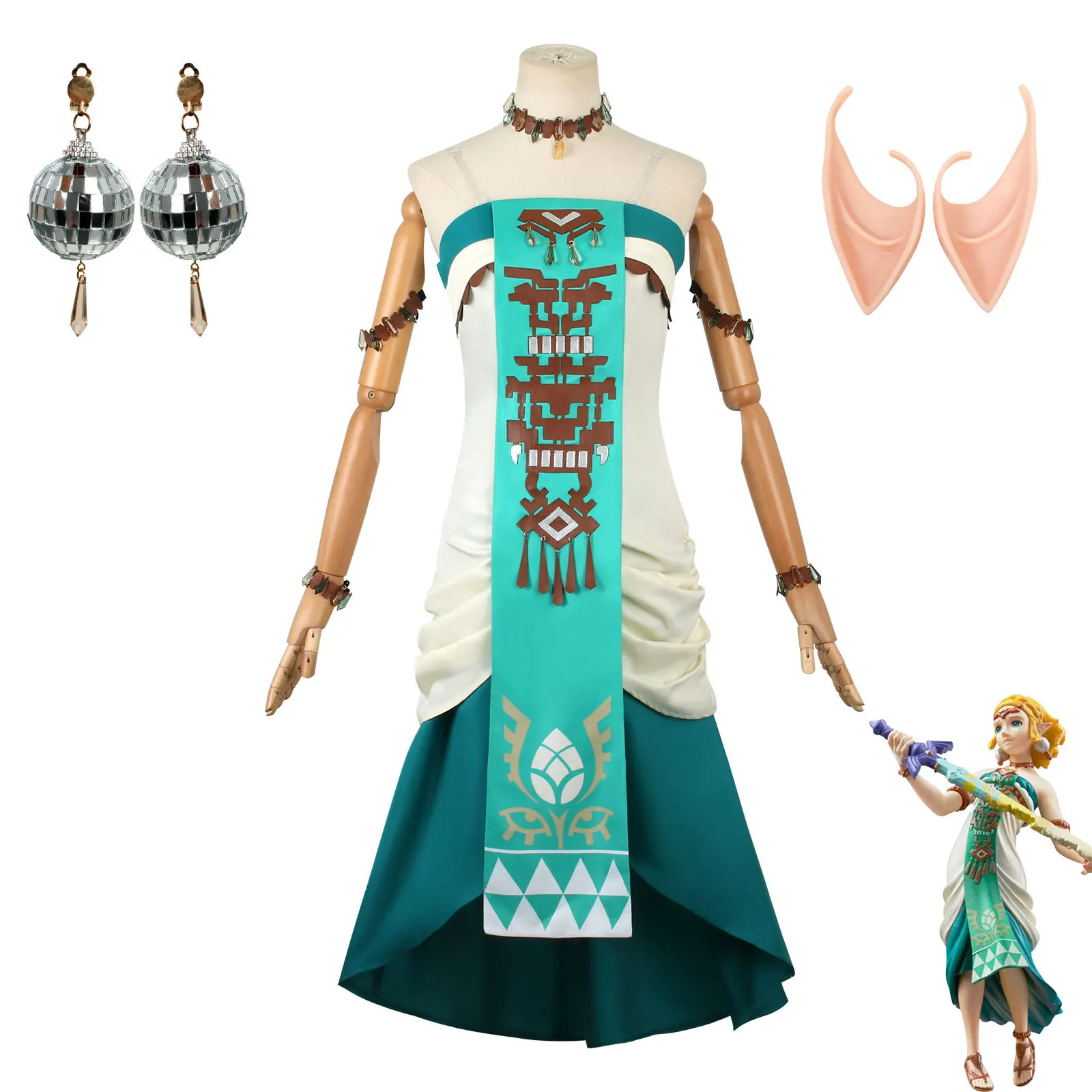 Cosplay Costume "Princess Zelda" from Breath of The Wild - Kf sb cf ca bca ab dde f z costume cosplay princesse helpda pour femme robe verte perruque ensemble complet tenue d halloween - Tenue de festival
