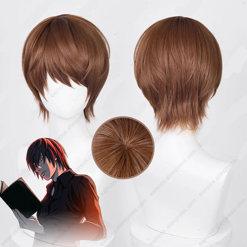 Perruque de cosplay "Light Yagami" dans Death Note - Kf sc b c baa b c ba a b anime yagami light cosplay perruque cheveux courts brun fonc perruques synth tiques degr de chaleur cm - Ropa de festival