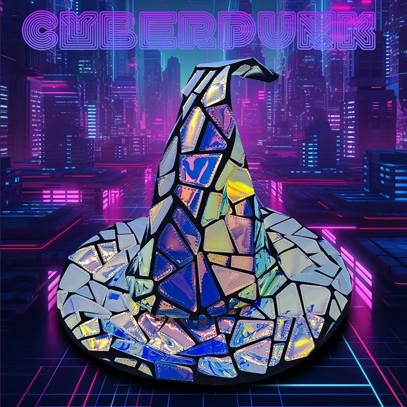 Cyberpunk Holographic Witch Hat - Kf sfea d fc b e db b d l chapeau de sorci re pour la f te cyberdiary cyberpunk laser elemental hexenbiest chapeau de chambre - Tenue de festival
