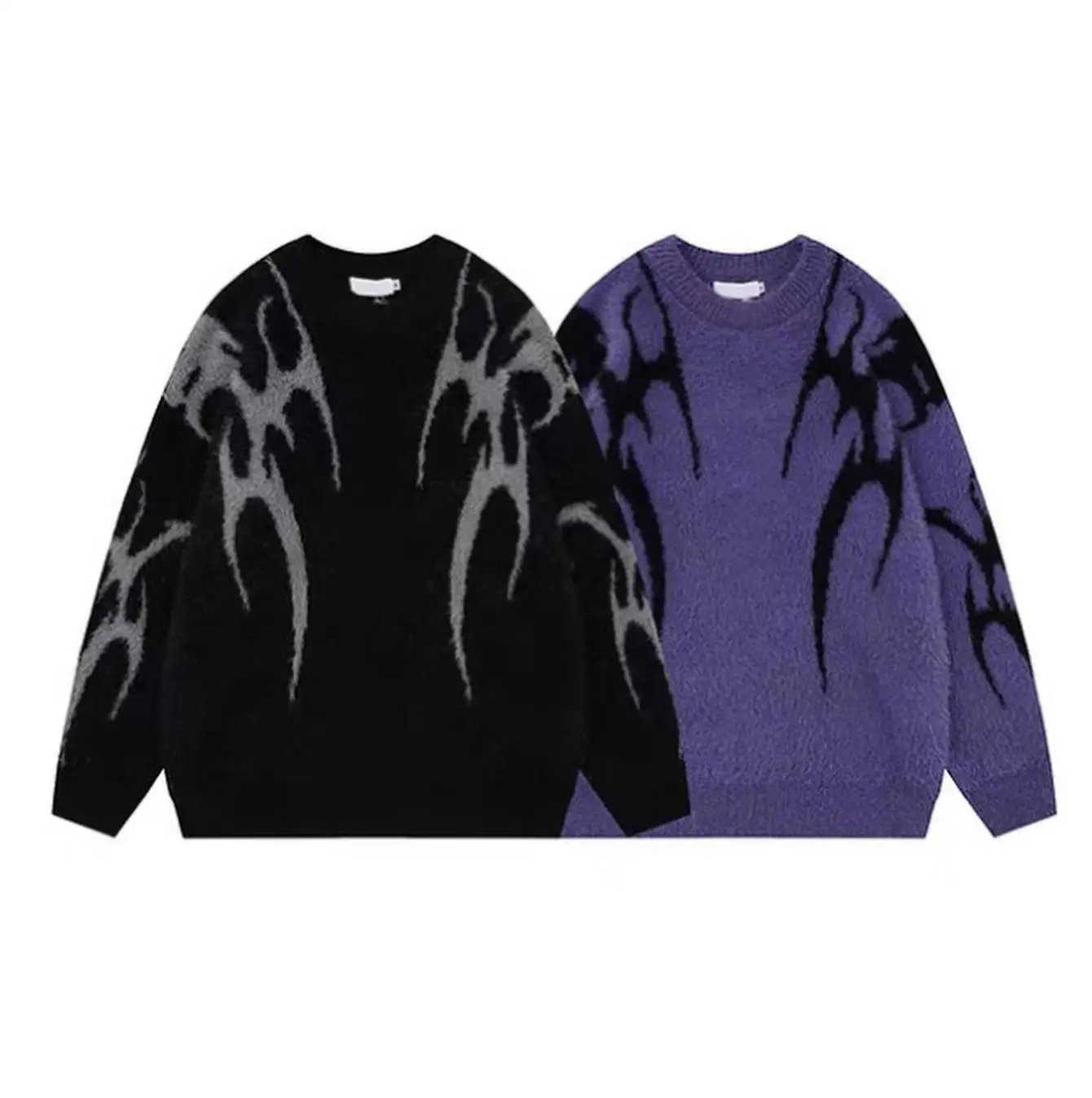 Graphic Flame Oversized Sweater - Kf sa b eb a c a d be fea pulls col rond unisexes d contract s streetwear goth punk pull hip hop harajuku automne hiver - Tenue de festival
