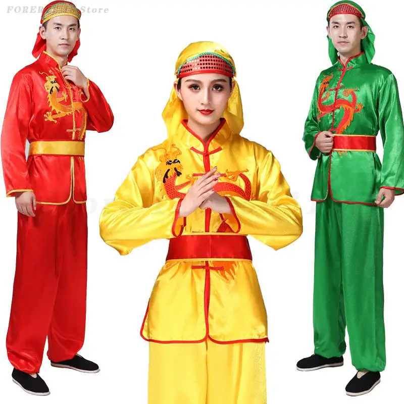 Tenue traditionnelle chinoise en satin avec dragon brodé - Kf s b c e b b e bcad de e k - Tenue de festival