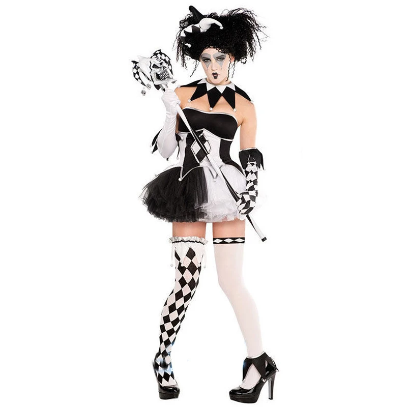 Gothic Harlequin Clown Costume for Women - Kf s df e a cf a b a caeabr - Ropa de festival