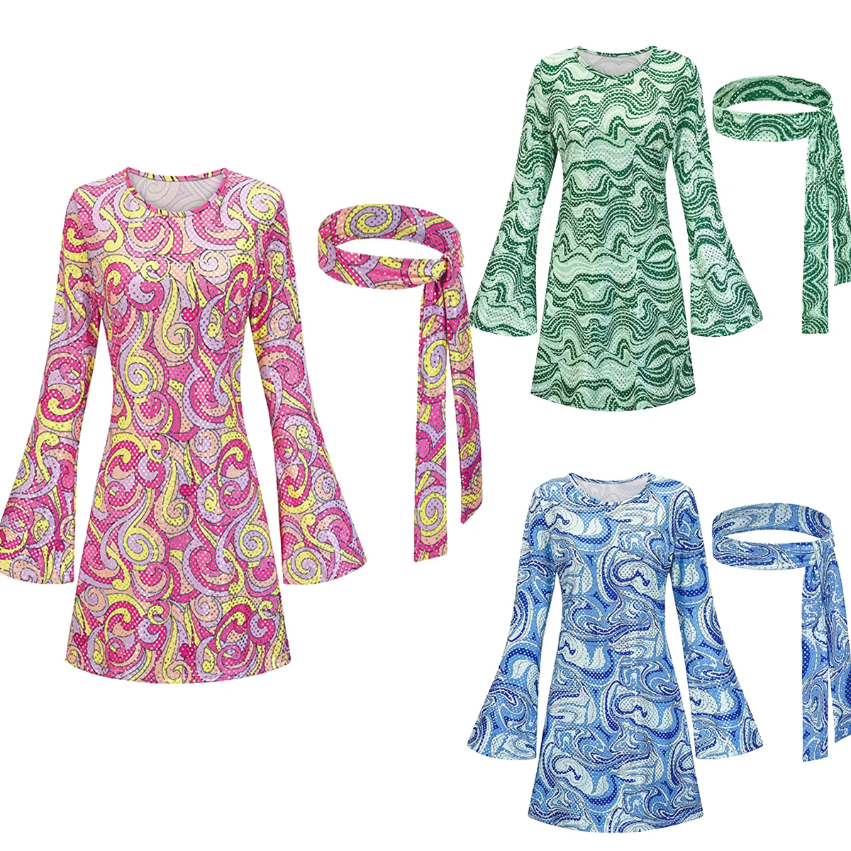 Robe imprimée "Hippy Années 60" - Kf s cb cd efac d d fc robe imprim e hippy pour femme robe midi bande de sauna p che amour halloween carnaval - Tenue de festival