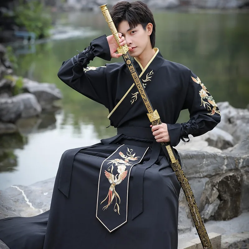 Tenue chinoise ancienne style guerrier avec motifs dorés - Kf s ef cb db c e f f - Tenue de festival