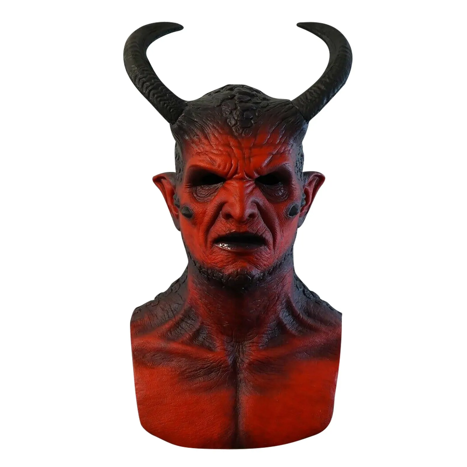 Masque démon rouge à cornes avec peau texturée - Kf sa e b f b ef q - Ropa de festival