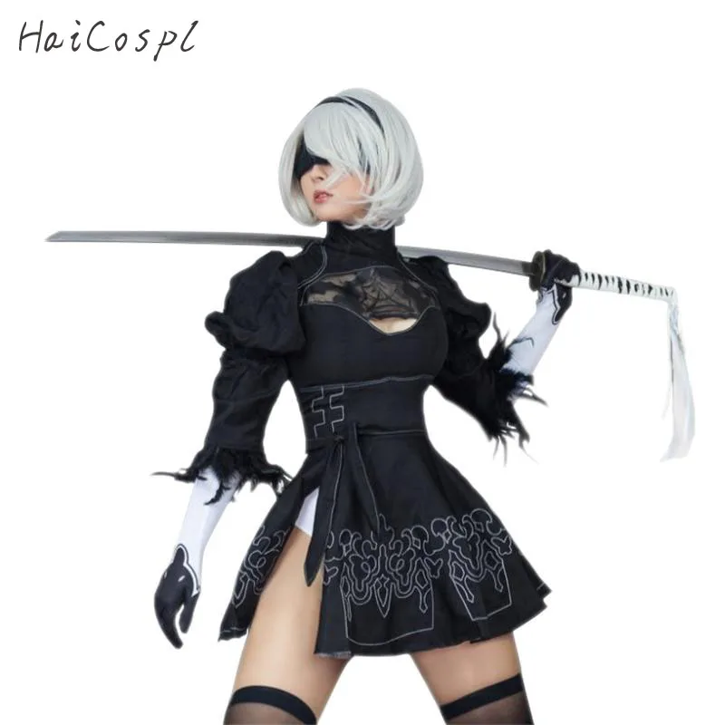 “2B” NieR: Automata Cosplay Costume (with Wig) - Kf htb dzxyaf gk jszpfq yhhfxay - Tenue de festival