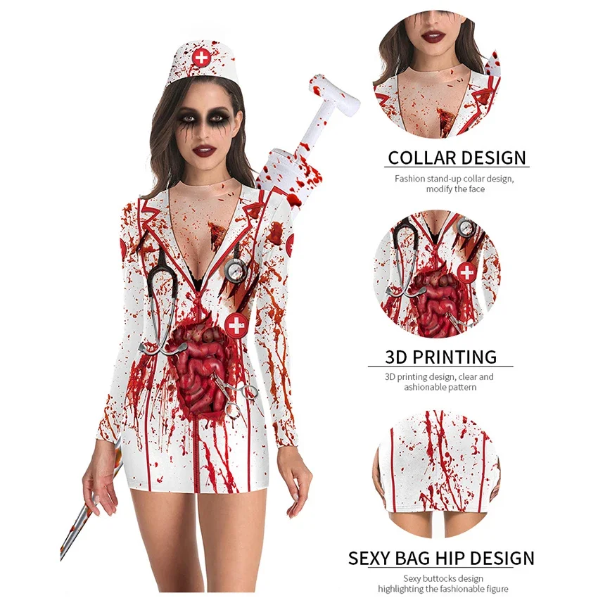 Costume d'infirmière avec du sang pour Halloween - Kf s ad ce f b f ed e f - Tenue de festival