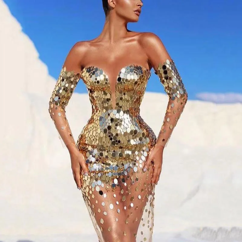Sexy Silver Sequin Dress with Off-Shoulder - Kf seb d fcf d dfbafdced b k - Tenue de festival
