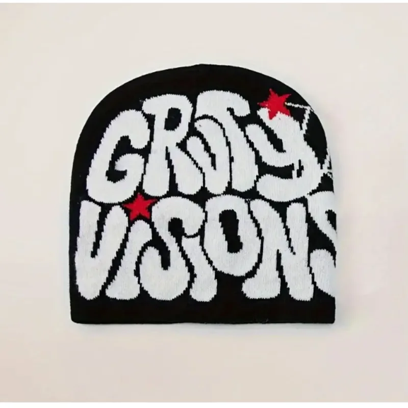 Gorro “GROTS VISION” Streetwear Y2K - Kf sc a c b fbfcd be afdcfb bonnets gothiques en jacquard y k pour hommes et femmes bonnets respirants tricots lastiques bonnet t te - Festival clothing